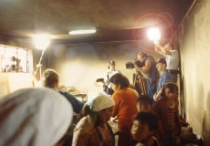 Crew filming food kitchens in the barrio. 