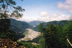 Da Ann river valley in central Taiwan. Torrential waters overwhelm the valley during the rainy season.  